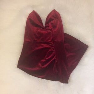 Red velvet side slip dress